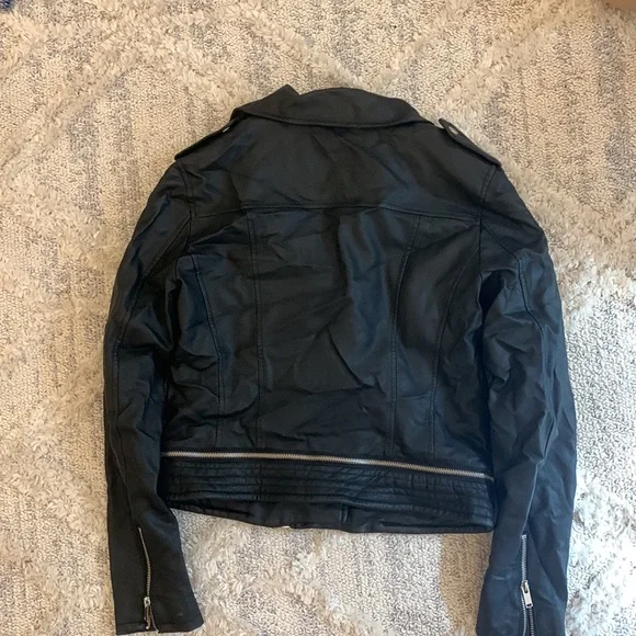 Black leather moto leather jacket w/ zipper - Picture 2 of 3